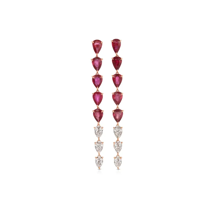LONG RUBY AND DIAMOND PEAR DROP EARRINGS Anita Ko Earrings