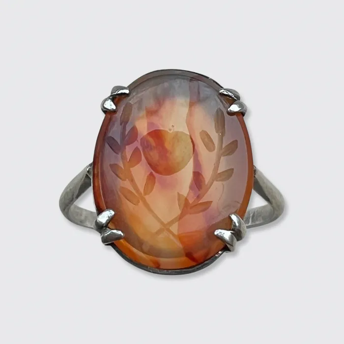 Rings 21stfinds Silver Agate Heart Intaglio Ring