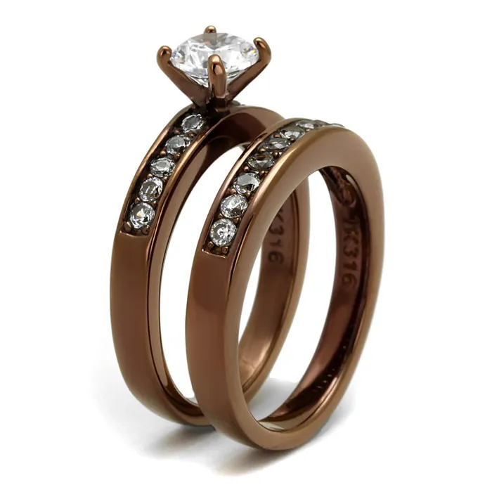 Rings Alamode TK8X003LC IP Coffee light Stainless Steel Ring with AAA Grade CZ in Clear