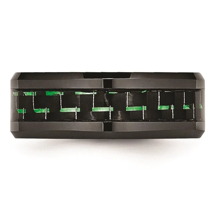 Rings Chisel Ceramic Black with Green Carbon Fiber Inlay Beveled Edge Ring Rings Chisel Ceramic Black with Green Carbon Fiber Inlay Beveled Edge Ring