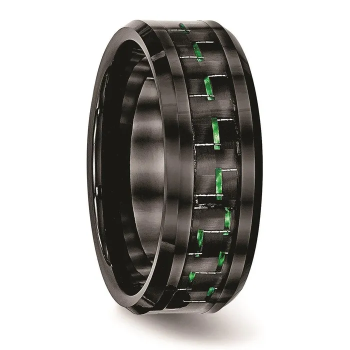 Rings Chisel Ceramic Black with Green Carbon Fiber Inlay Beveled Edge Ring Rings Chisel Ceramic Black with Green Carbon Fiber Inlay Beveled Edge Ring