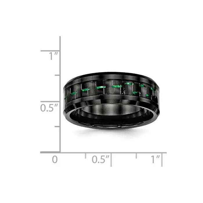 Rings Chisel Ceramic Black with Green Carbon Fiber Inlay Beveled Edge Ring Rings Chisel Ceramic Black with Green Carbon Fiber Inlay Beveled Edge Ring