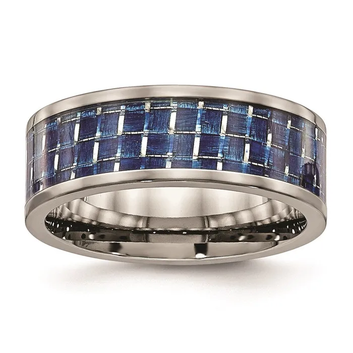 Rings Chisel Titanium Polished w Blue Carbon Fiber Inlay Band TB478