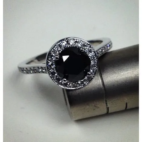 Rings Round Black Diamond Halo Engagement Ring deBebians