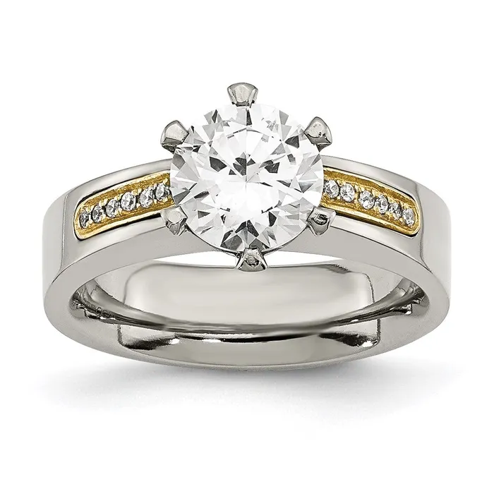 Rings Titanium 14k Inlay Accent wCZs Ring TB359 Chisel