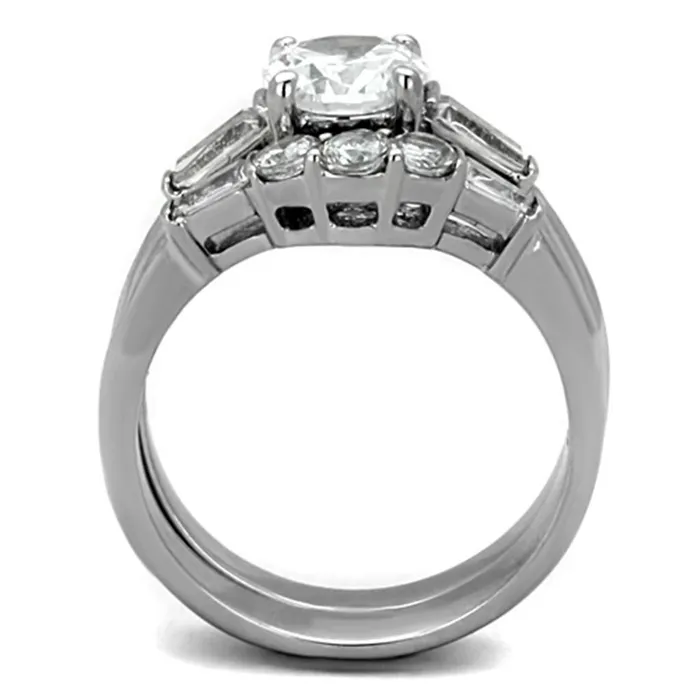 Rings TK1W001 High polished no plating Stainless Steel Ring with AAA Grade CZ in Clear Alamode