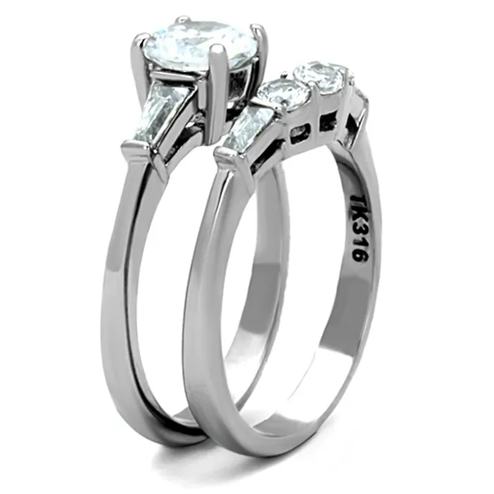 Rings TK1W001 High polished no plating Stainless Steel Ring with AAA Grade CZ in Clear Alamode