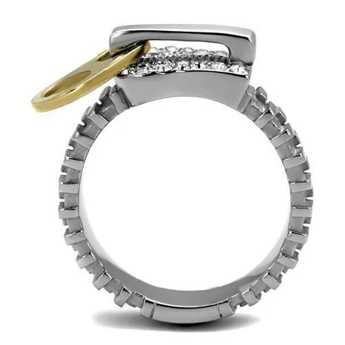 Rings TK2520 TwoTone IP Gold Ion Plating Stainless Steel Ring with Top Grade Crystal in Clear Alamode