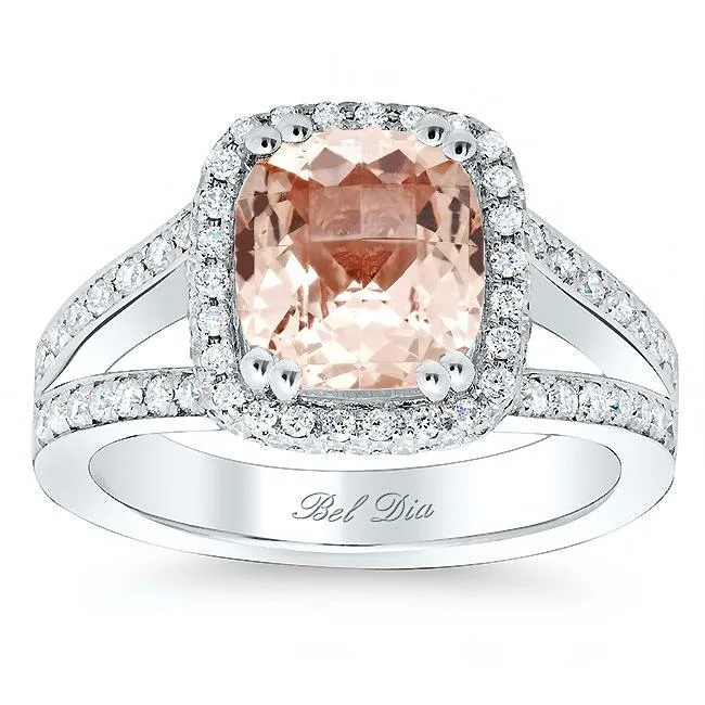 Split Shank Morganite Halo Engagement Ring deBebians Rings