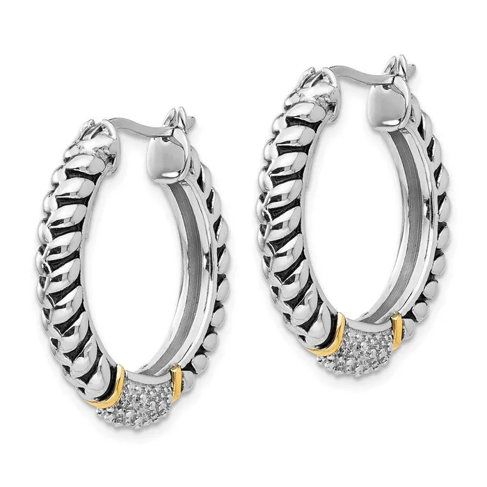 Sterling Silver w14k Diamond Hoop Earrings Jewelry Earrings