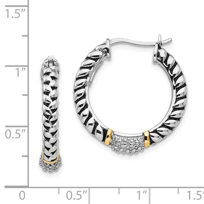 Sterling Silver w14k Diamond Hoop Earrings Jewelry Earrings