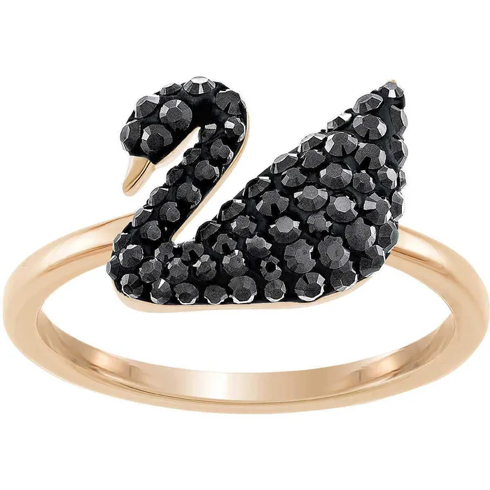 Swarovski Womens Ring Iconic Swan Black Crystal Rose Gold Size 55 5358024 Swarovski Rings