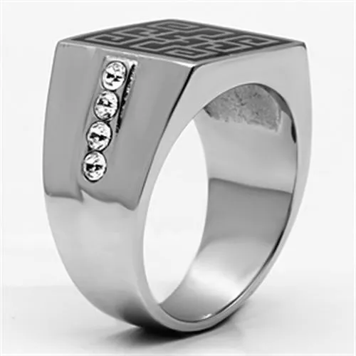 TK703 High polished no plating Stainless Steel Ring with Top Grade Crystal in Clear Alamode Rings