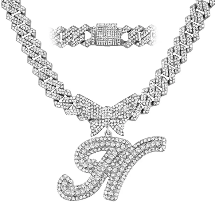 VVS Jewelry 14MM Custom Initial Letter Cuban Butterfly Pendant Necklace Necklaces