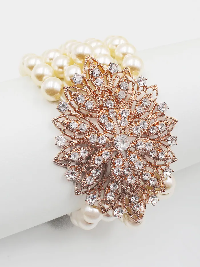 081022 Bracelets Multiple Row Pearl Bracelet with Rhinestones 081022 Bracelets Multiple Row Pearl Bracelet with Rhinestones