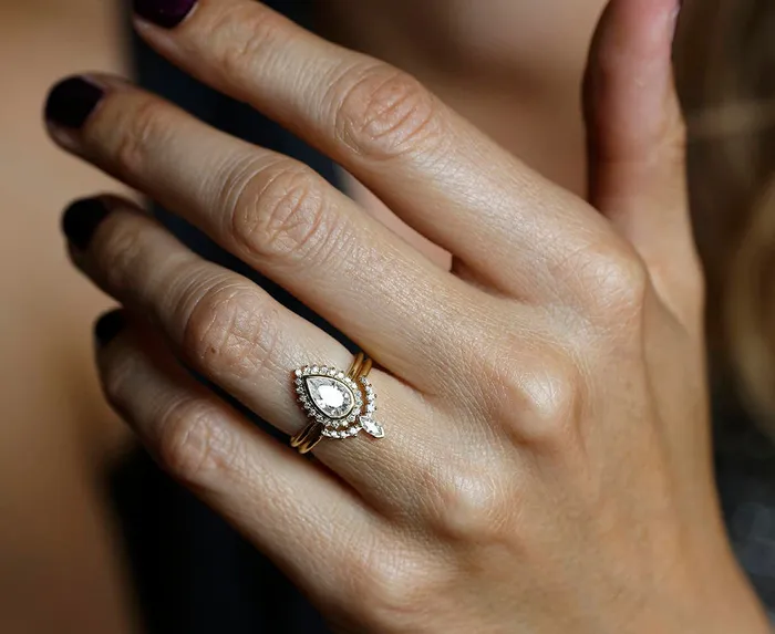 Alexa Lab Diamond Ring Set With Halo And Matching Band Capucinne Rings