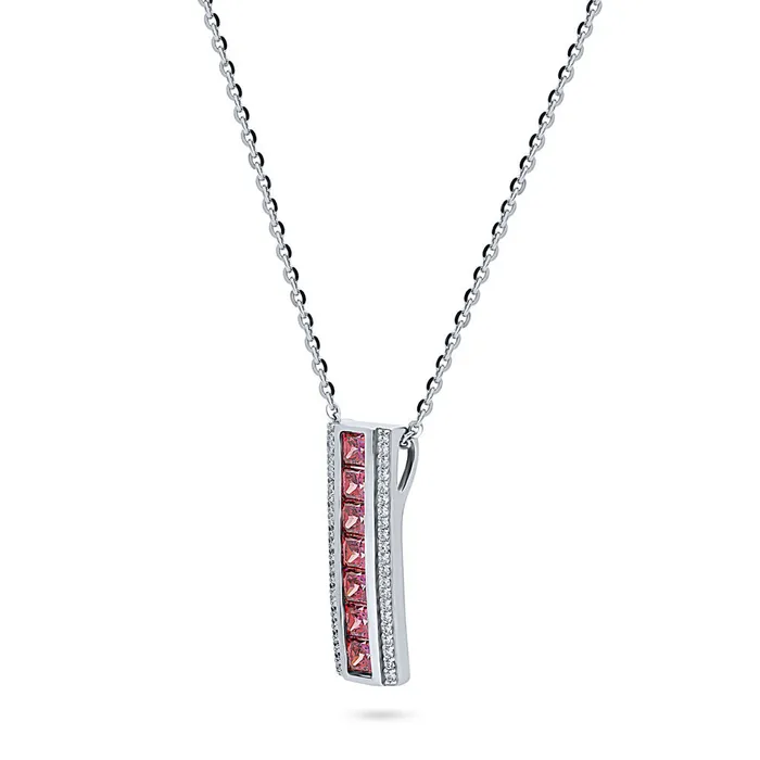 Bar Red CZ Pendant Necklace in Sterling Silver BERRICLE Necklaces