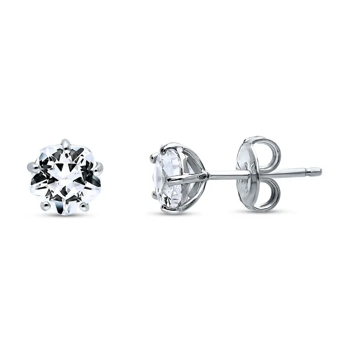 BERRICLE Earrings Solitaire 12ct Violet Cut CZ Stud Earrings in Sterling Silver