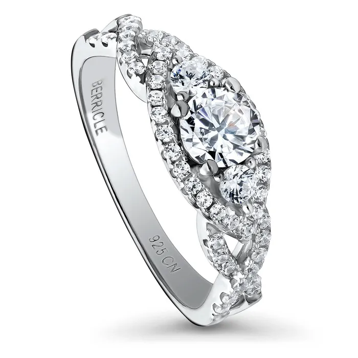 BERRICLE Rings 3Stone Woven 045ct CZ Ring in Sterling Silver