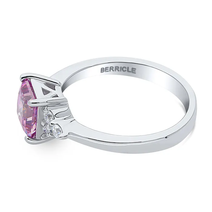 BERRICLE Rings Solitaire Purple Princess CZ Ring in Sterling Silver 12ct