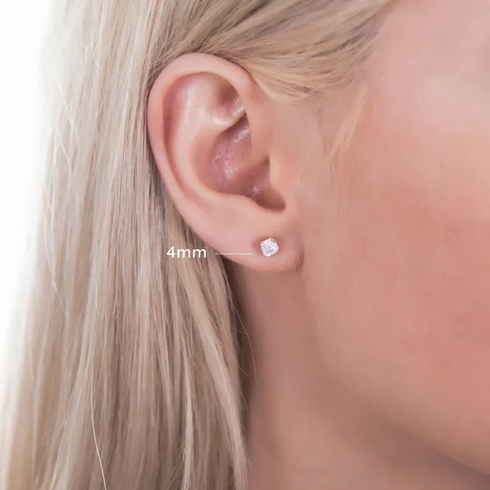 BERRICLE Solitaire Asscher CZ Stud Earrings in Sterling Silver Earrings