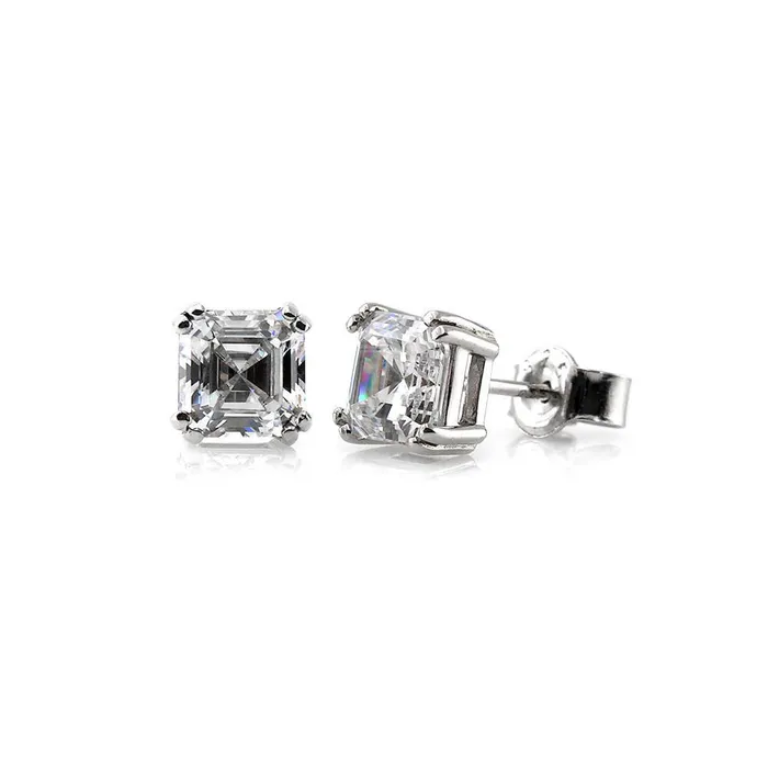 BERRICLE Solitaire Asscher CZ Stud Earrings in Sterling Silver Earrings