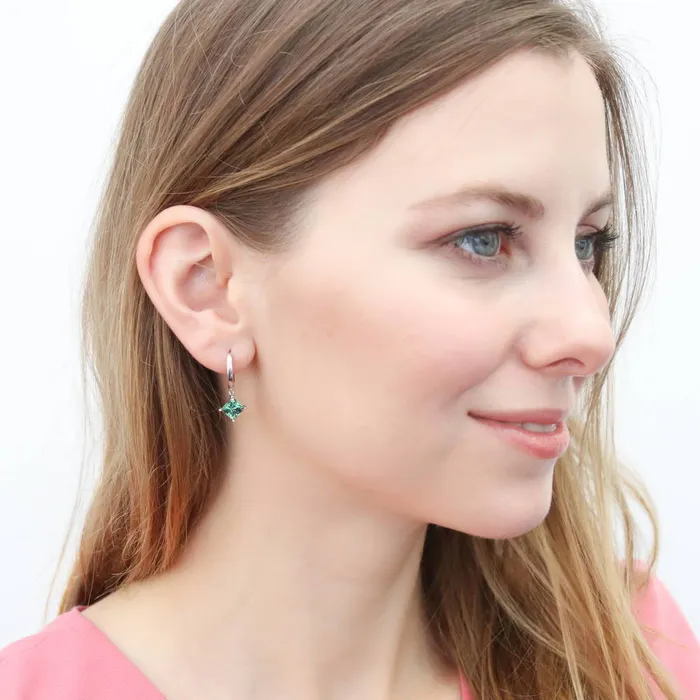 BERRICLE Solitaire Green Princess CZ Earrings in Sterling Silver 24ct Earrings