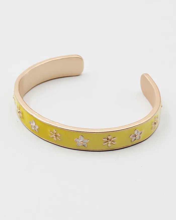 Bracelets CHECK20241 Metal Cuff Bracelet with Flowers Bracelets CHECK20241 Metal Cuff Bracelet with Flowers
