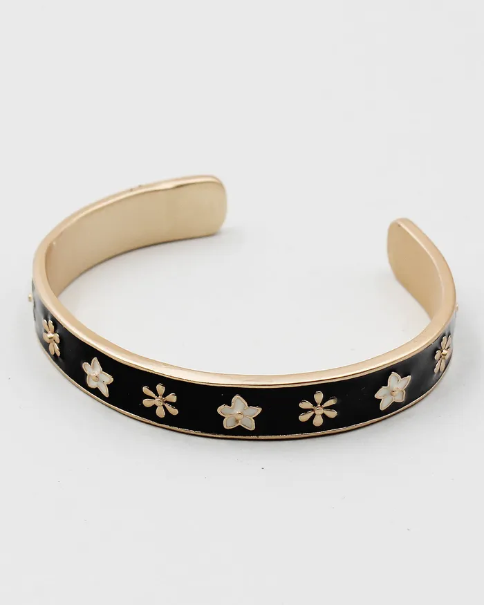 Bracelets CHECK20241 Metal Cuff Bracelet with Flowers Bracelets CHECK20241 Metal Cuff Bracelet with Flowers