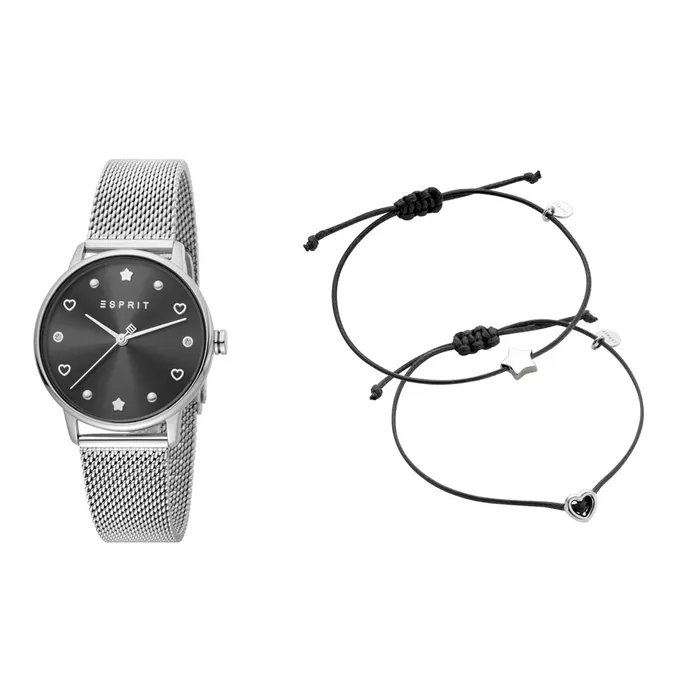 Bracelets Esprit Ladies Watch Silver Color Mesh Bracelet With Black Dial Set With Accessories Esprit Bracelets Esprit Ladies Watch Silver Color Mesh Bracelet With Black Dial Set With Accessories Esprit