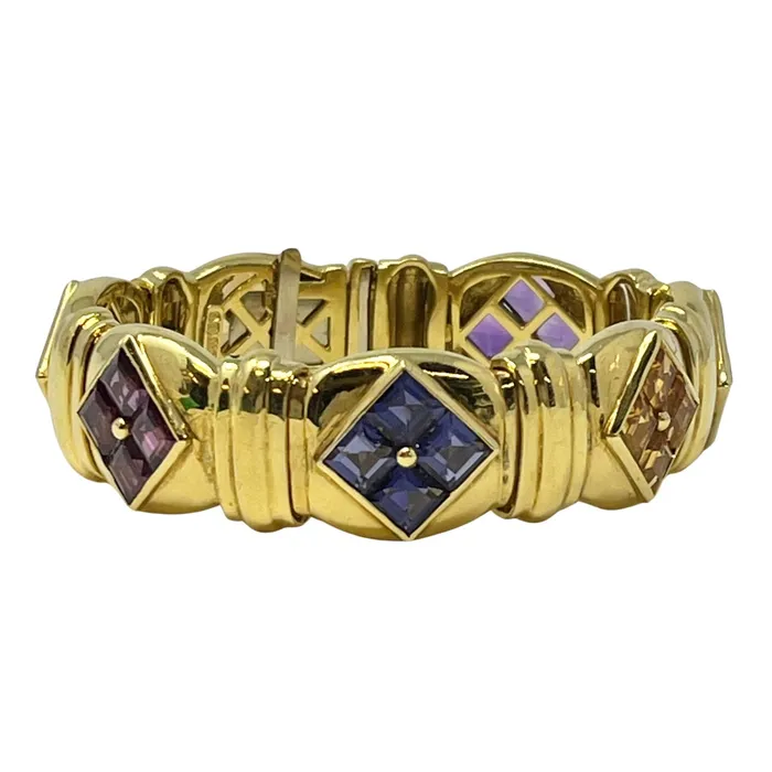 Bracelets Jewelry 18K Gold Bracelet with Pink and Green Tourmaline Iolites and Citrines Bracelets Jewelry 18K Gold Bracelet with Pink and Green Tourmaline Iolites and Citrines