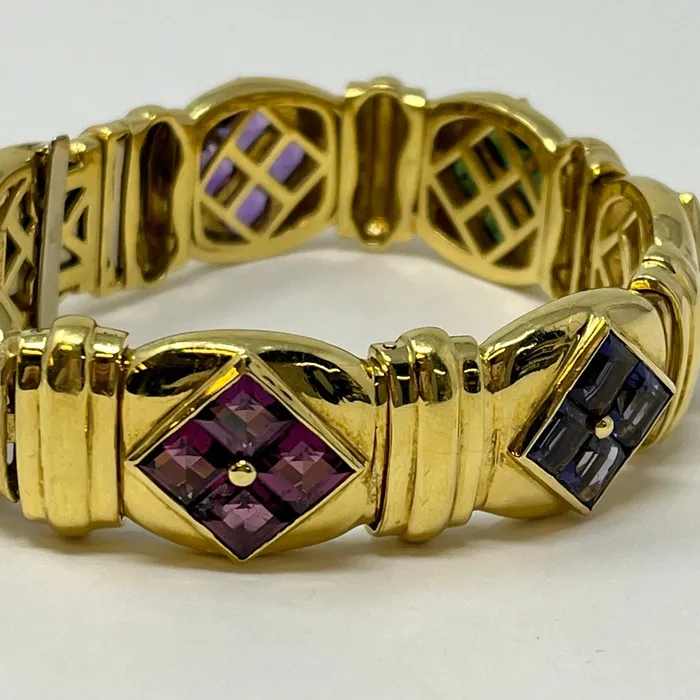 Bracelets Jewelry 18K Gold Bracelet with Pink and Green Tourmaline Iolites and Citrines