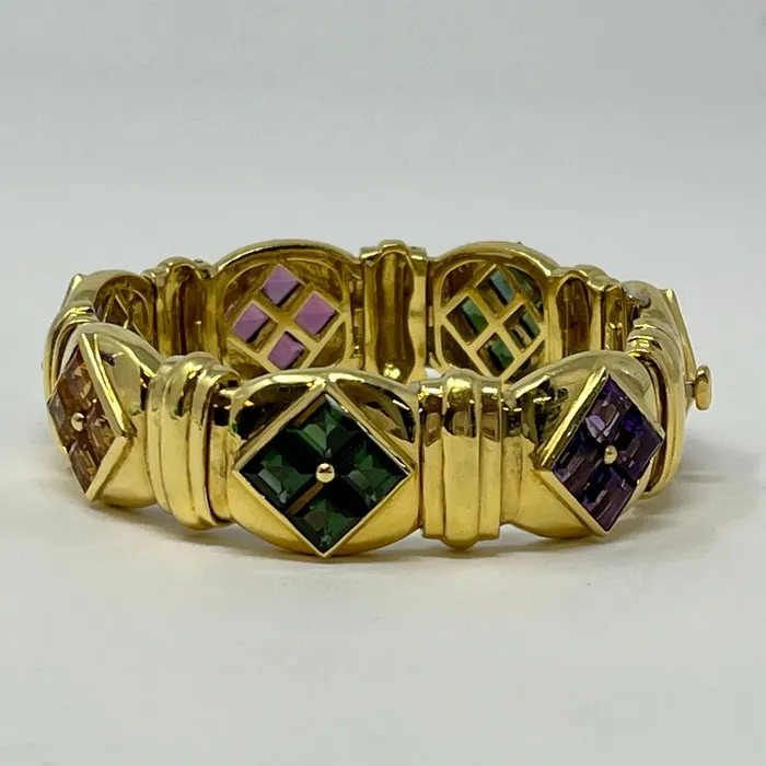 Bracelets Jewelry 18K Gold Bracelet with Pink and Green Tourmaline Iolites and Citrines