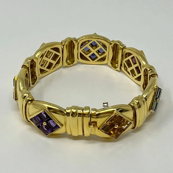Bracelets Jewelry 18K Gold Bracelet with Pink and Green Tourmaline Iolites and Citrines