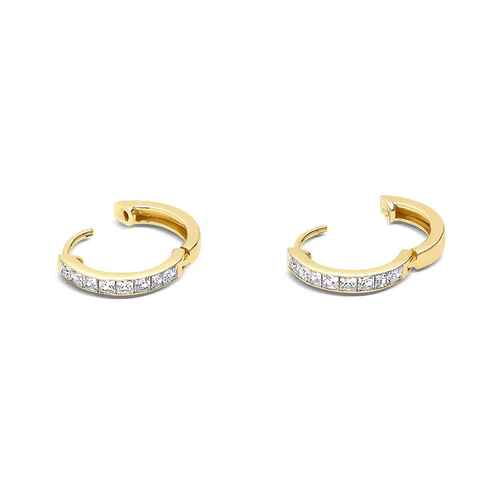 Earrings BERRICLE Bar CZ Medium Hoop Earrings in Gold Flashed Sterling Silver