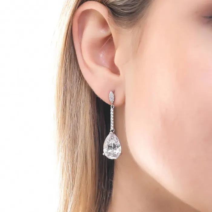 Earrings BERRICLE Solitaire 114ct Pear CZ Earrings in Sterling Silver