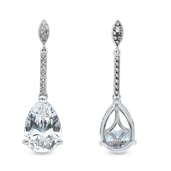 Earrings BERRICLE Solitaire 114ct Pear CZ Earrings in Sterling Silver
