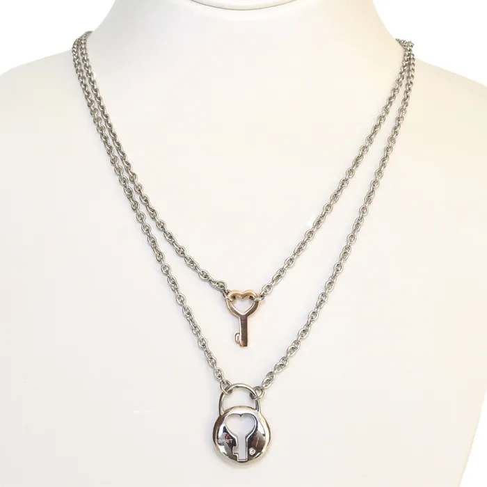 Esprit Necklaces Esprit Necklace Silver Color Double Chain Long With Round Key Pendant