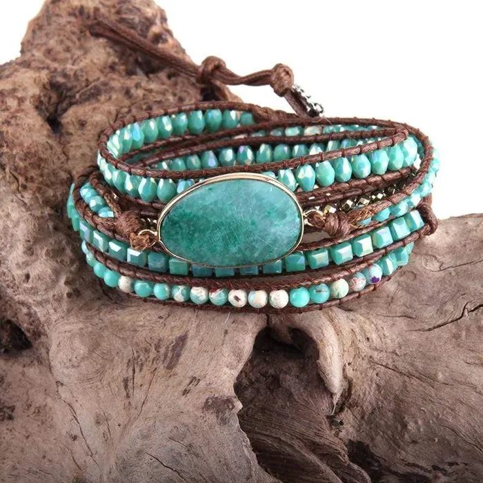 Five Leather Wrap Turquoise Stone Bracelet wickedafstore Bracelets
