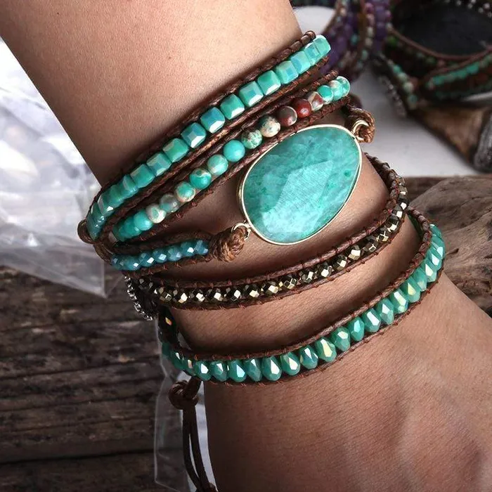 Five Leather Wrap Turquoise Stone Bracelet wickedafstore Bracelets Five Leather Wrap Turquoise Stone Bracelet wickedafstore Bracelets