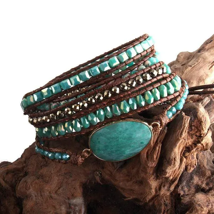 Five Leather Wrap Turquoise Stone Bracelet wickedafstore Bracelets Five Leather Wrap Turquoise Stone Bracelet wickedafstore Bracelets