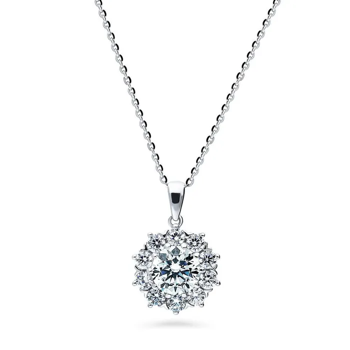 Flower Halo CZ Necklace in Sterling Silver BERRICLE Necklaces