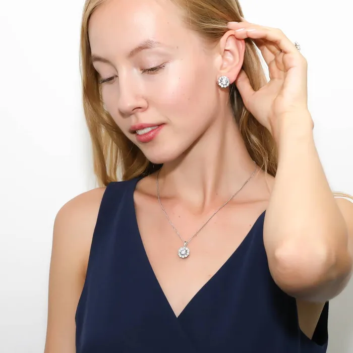 Flower Halo CZ Necklace in Sterling Silver BERRICLE Necklaces