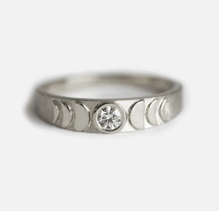 Gold moon phase ring diamond ring 14k Capucinne Rings