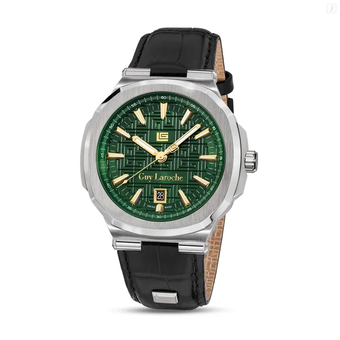 Guy Laroche Guy Laroche Charlie Gents Green Dia Stainless Steel Case Blck Leather Starp Watch Watches Guy Laroche Guy Laroche Charlie Gents Green Dia Stainless Steel Case Blck Leather Starp Watch Watches