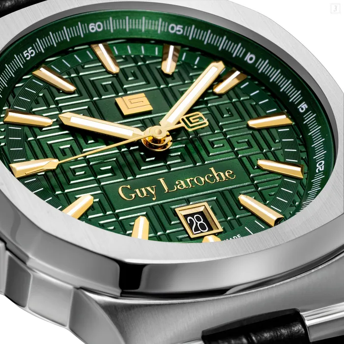 Guy Laroche Guy Laroche Charlie Gents Green Dia Stainless Steel Case Blck Leather Starp Watch Watches