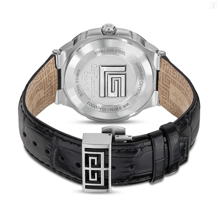 Guy Laroche Guy Laroche Charlie Gents Green Dia Stainless Steel Case Blck Leather Starp Watch Watches