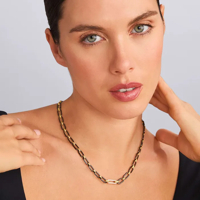 LAGOS Necklaces Signature Caviar 18K Gold and Black Ceramic Diamond Station Link Necklace 6mm LAGOS Necklaces Signature Caviar 18K Gold and Black Ceramic Diamond Station Link Necklace 6mm