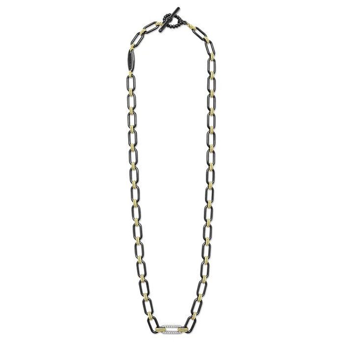 LAGOS Necklaces Signature Caviar 18K Gold and Black Ceramic Diamond Station Link Necklace 6mm LAGOS Necklaces Signature Caviar 18K Gold and Black Ceramic Diamond Station Link Necklace 6mm