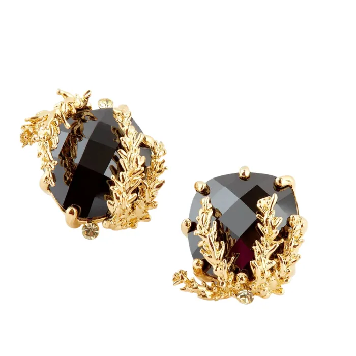 Les Nereides Earrings Les Nereides Patchouli Flower Black Faceted Glass Post Earrings